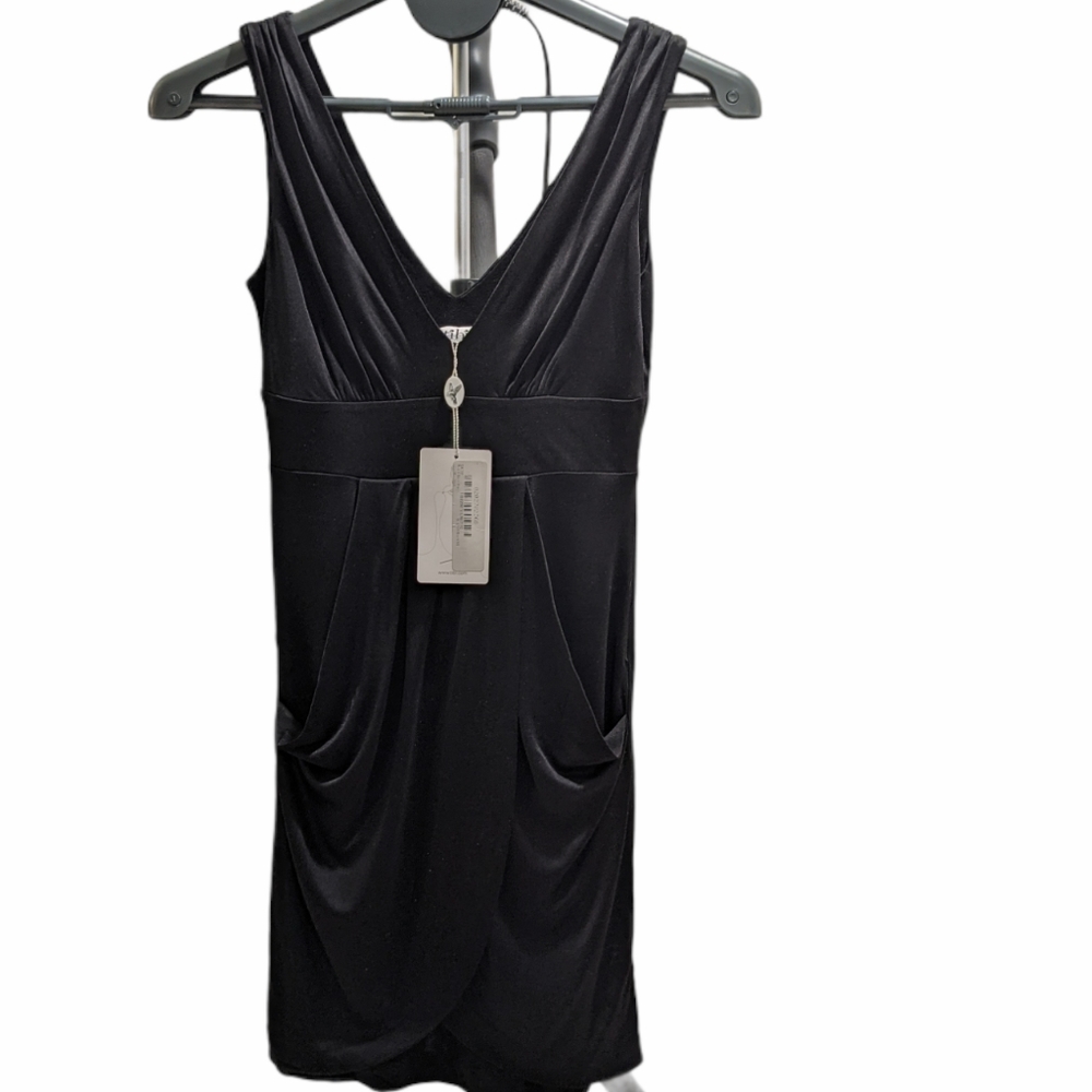 NWT Tibi V-Neck Little Black Silk Dress Pockets XS
